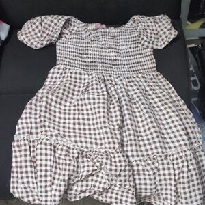 Brown Checkered Kids Dress